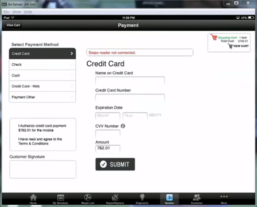 Picture Perfect Pricing users can enter credit card information directly into the solution to finish the checkout process and collect payment.