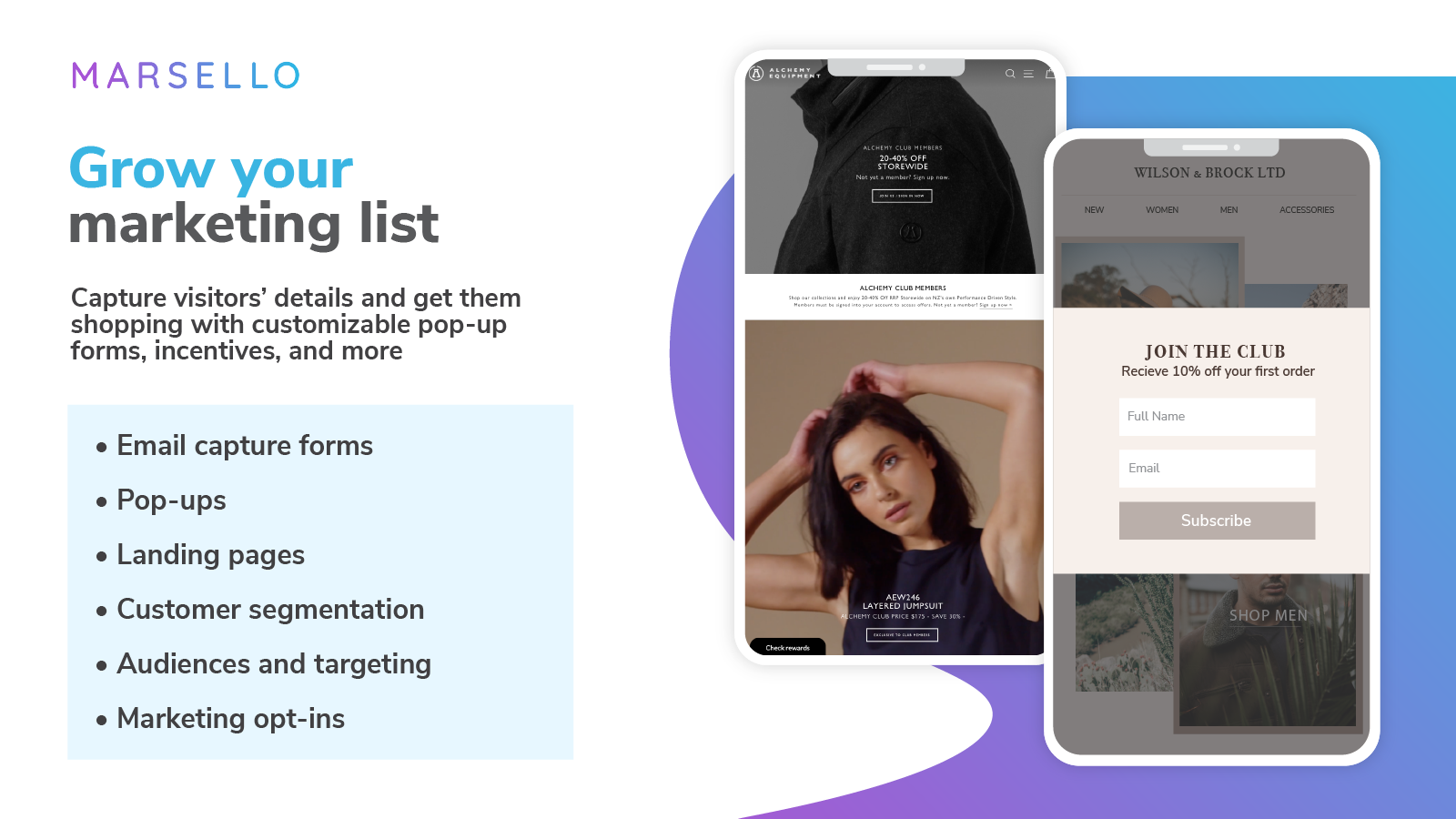 Marsello Software - Pop-ups, email capture forms & landing pages built in Marsello