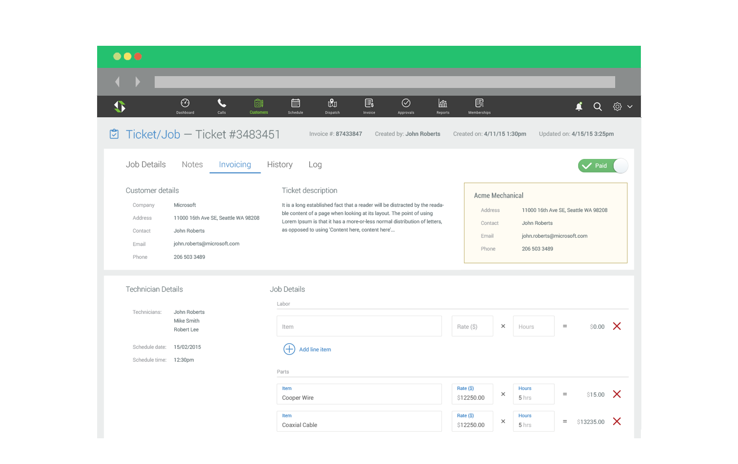 SmartServ invoicing