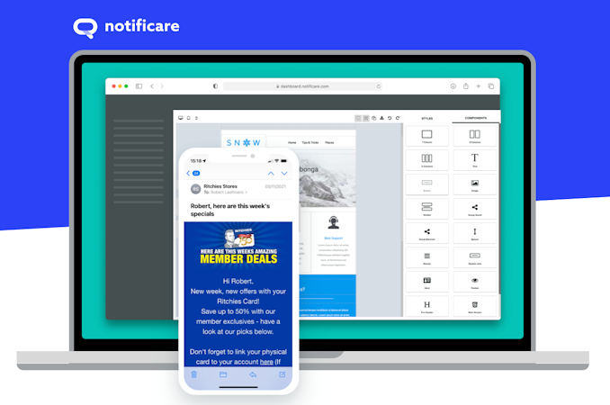 Notificare screenshot: Cross-Platform Messaging! Push, Email or SMS - we've got you covered.  Finally, you can use one single tool to reach your audience. With Notificare, you will interact with your users regardless of what platform or channel they are using.