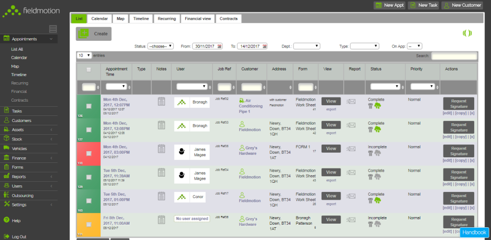 FIELDMOTION Software - Track appointment details, status and actions from a centralized dashboard