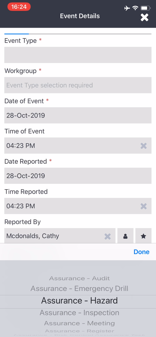 Create a new event report directly from the InControl app