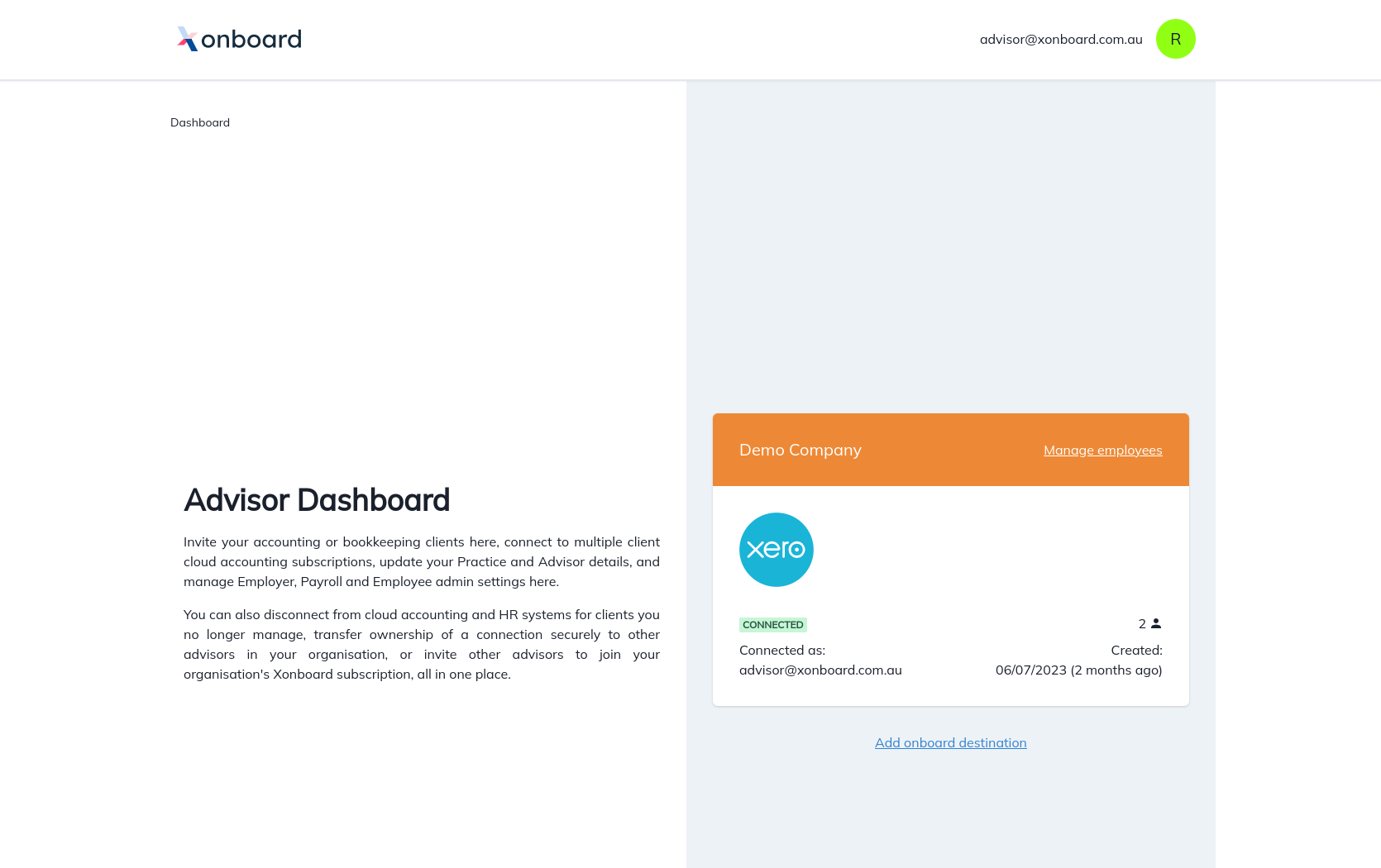 Employer dashboard for inviting new employees to onboard