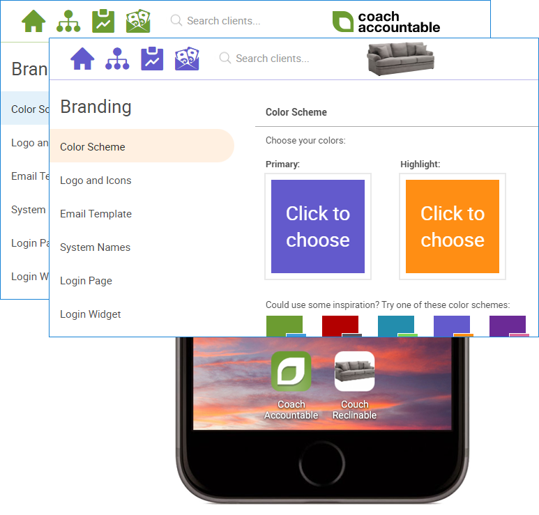 CoachAccountable Software - Customizable branding options include the ability to add your colors, logo, and system name, as well as email templates that further your company identity and tone of voice.