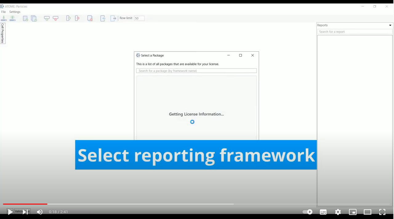 ATOME Particles screenshot: Select reporting framework