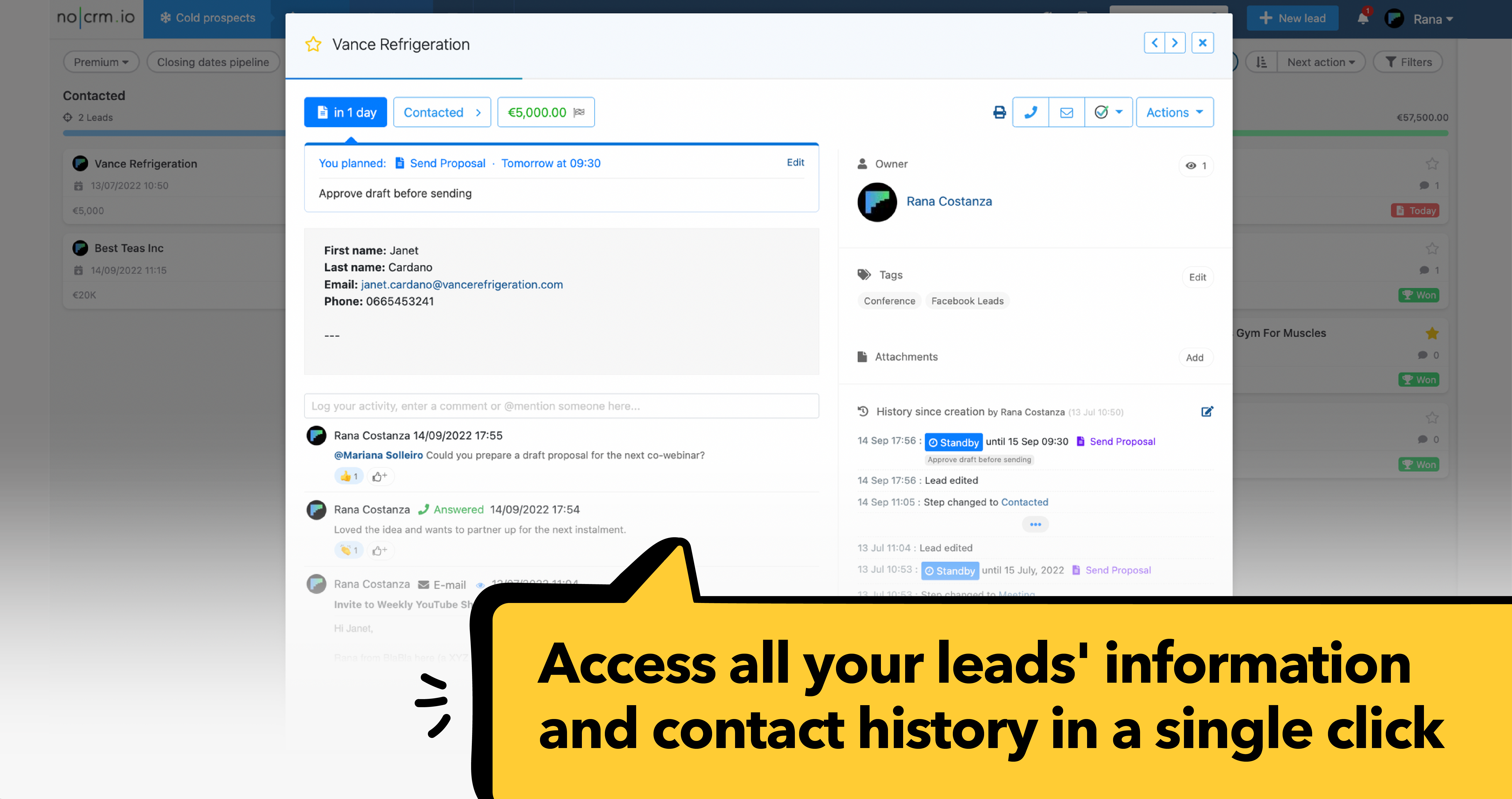 noCRM.io Software - Access all your leads' information and contact history