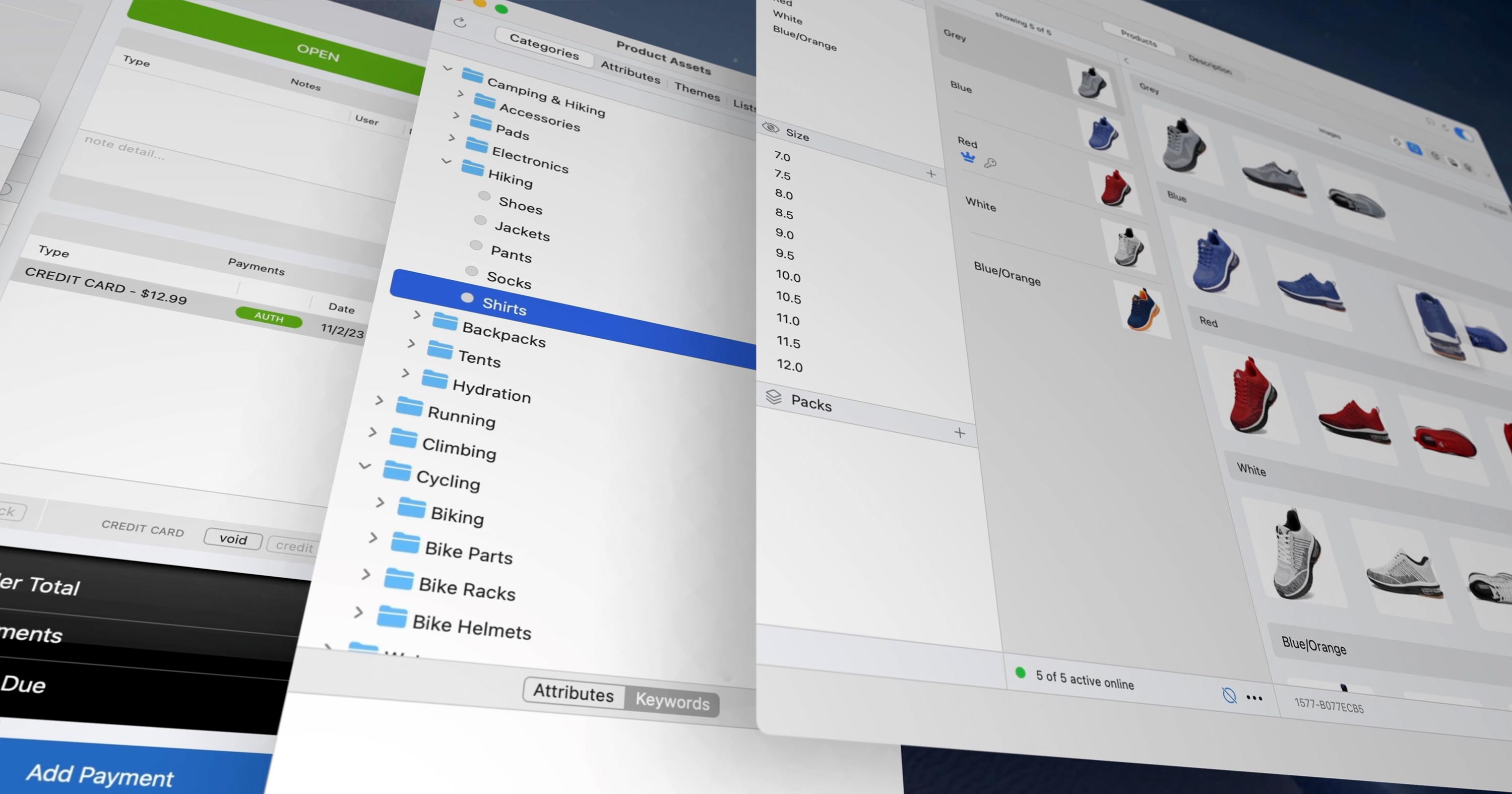 Tuplo Studio screenshot: Tuplo Studio order, category and product windows.