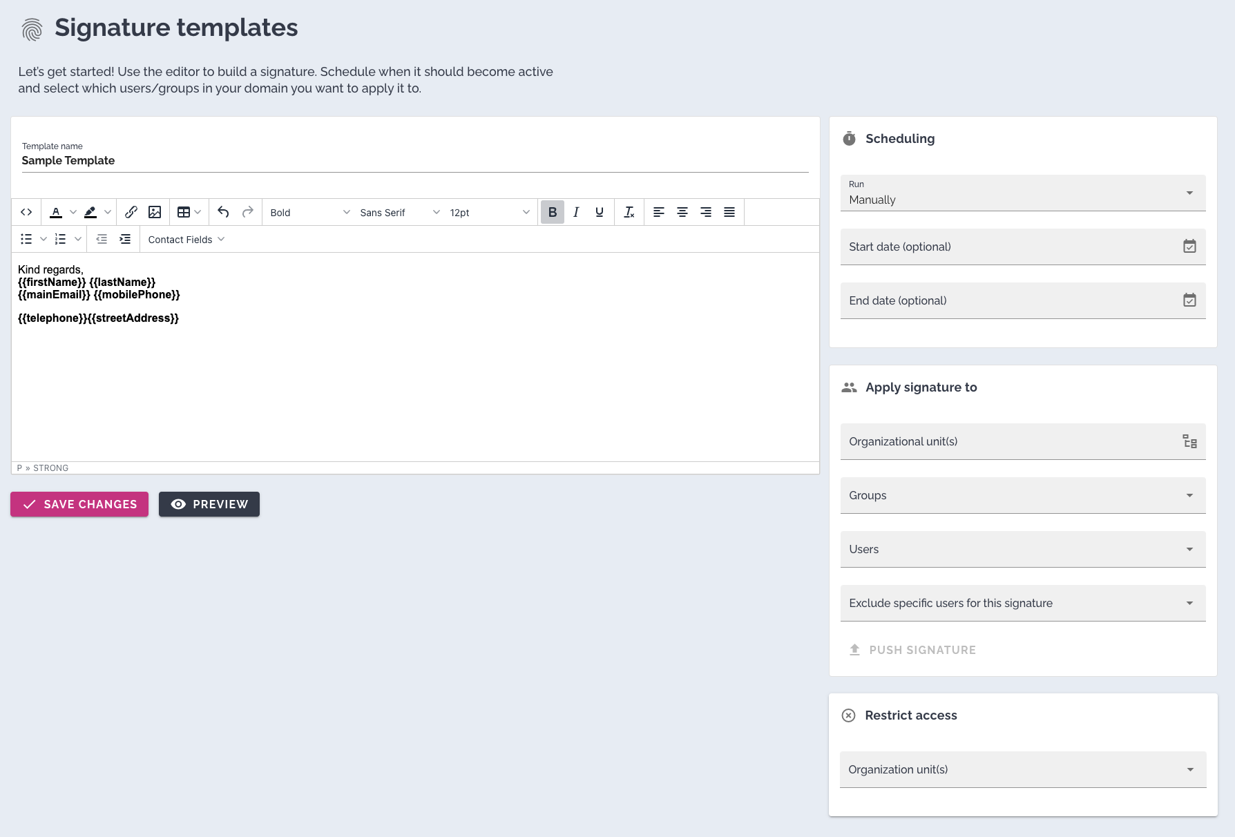 Florbs screenshot: Create and manage email signatures for everyone in your organization. Schedule email signature campaigns to maximize the impact of your marketing efforts. Expect brand consistency, accuracy and efficiency with Florbs Email Signature Management.