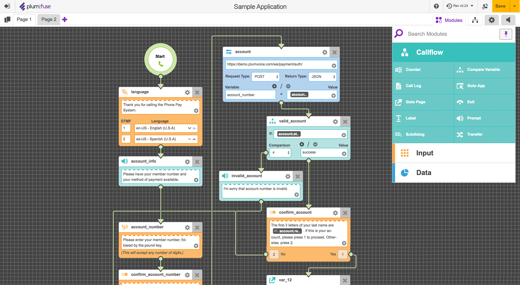 Plum Voice screenshot: Plum Fuse's visual call-flow editor manages communications without the need to code