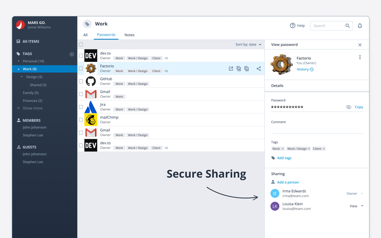 PassCamp secure sharing screenshot