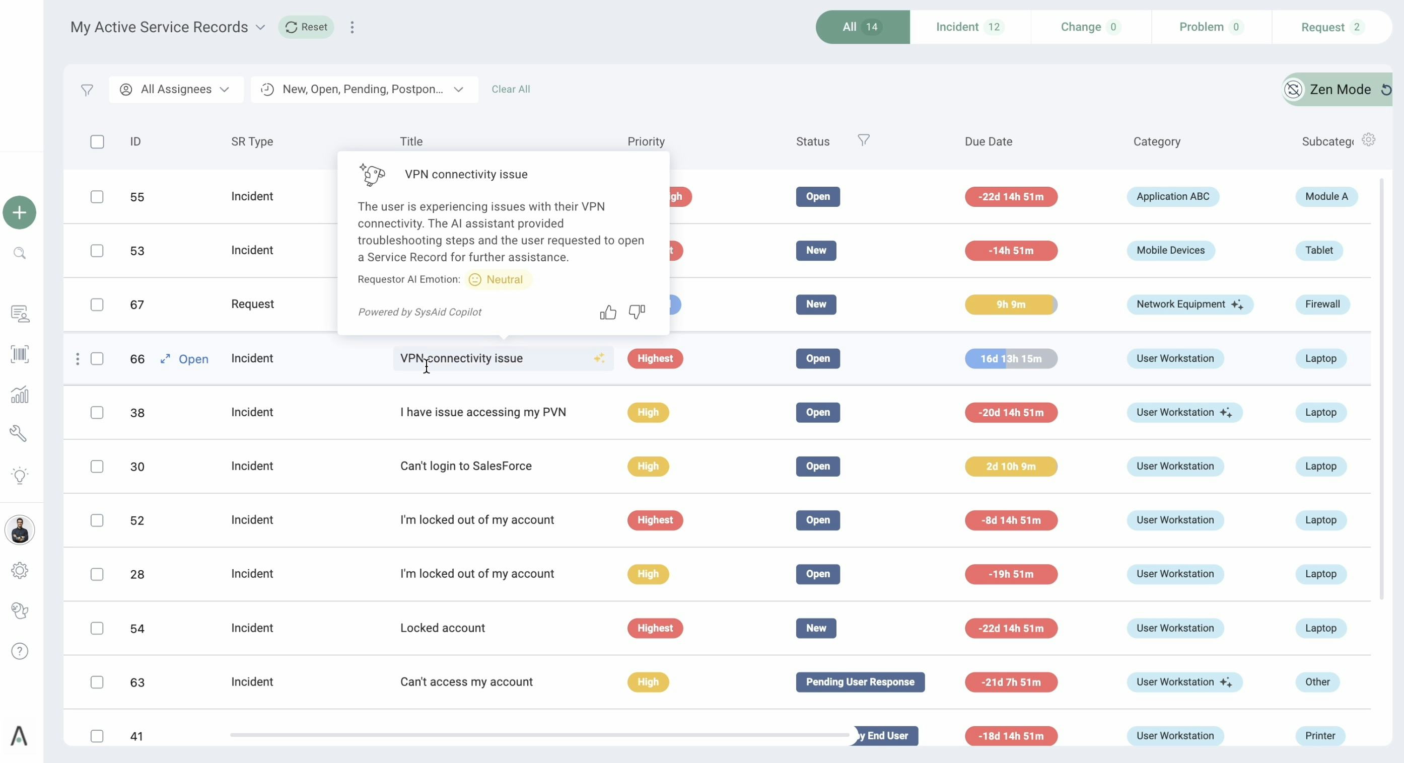 SysAid Software - Ticket Queue	- A consolidated, easy-to-navigate view of the ticket queue to help admins resolve issues more effectively and more efficiently.