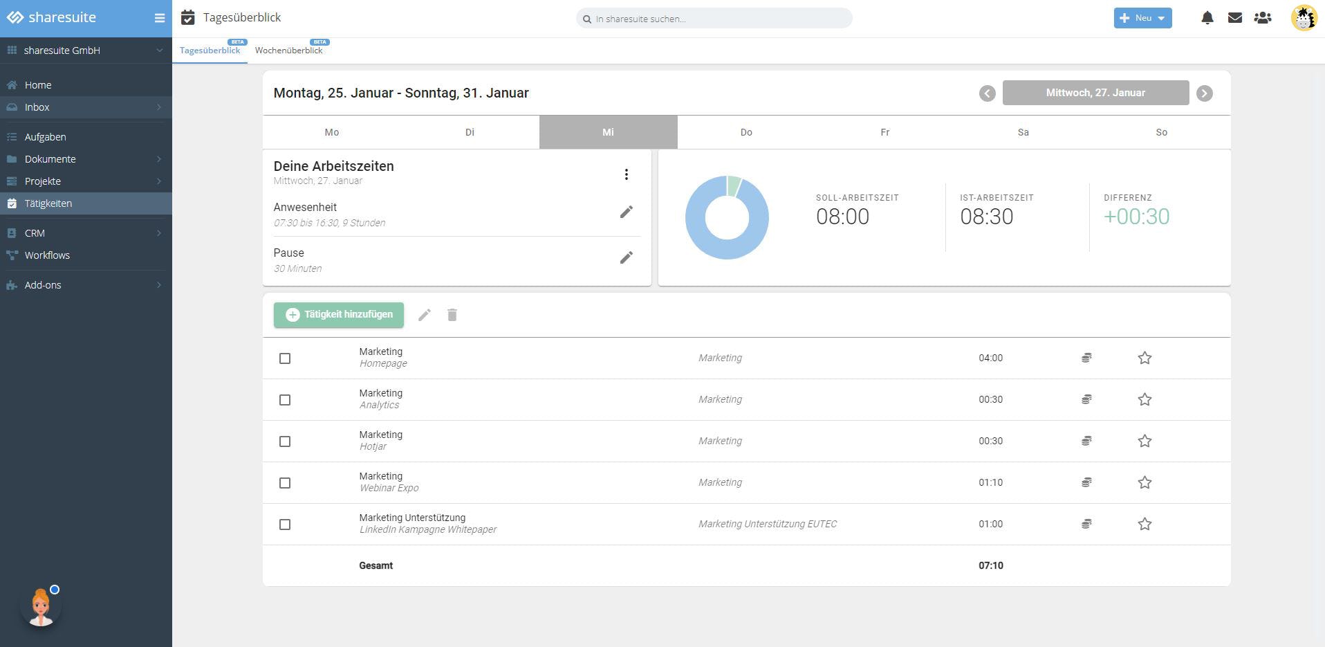 sharesuite Software - Record your working time and book activities to projects.