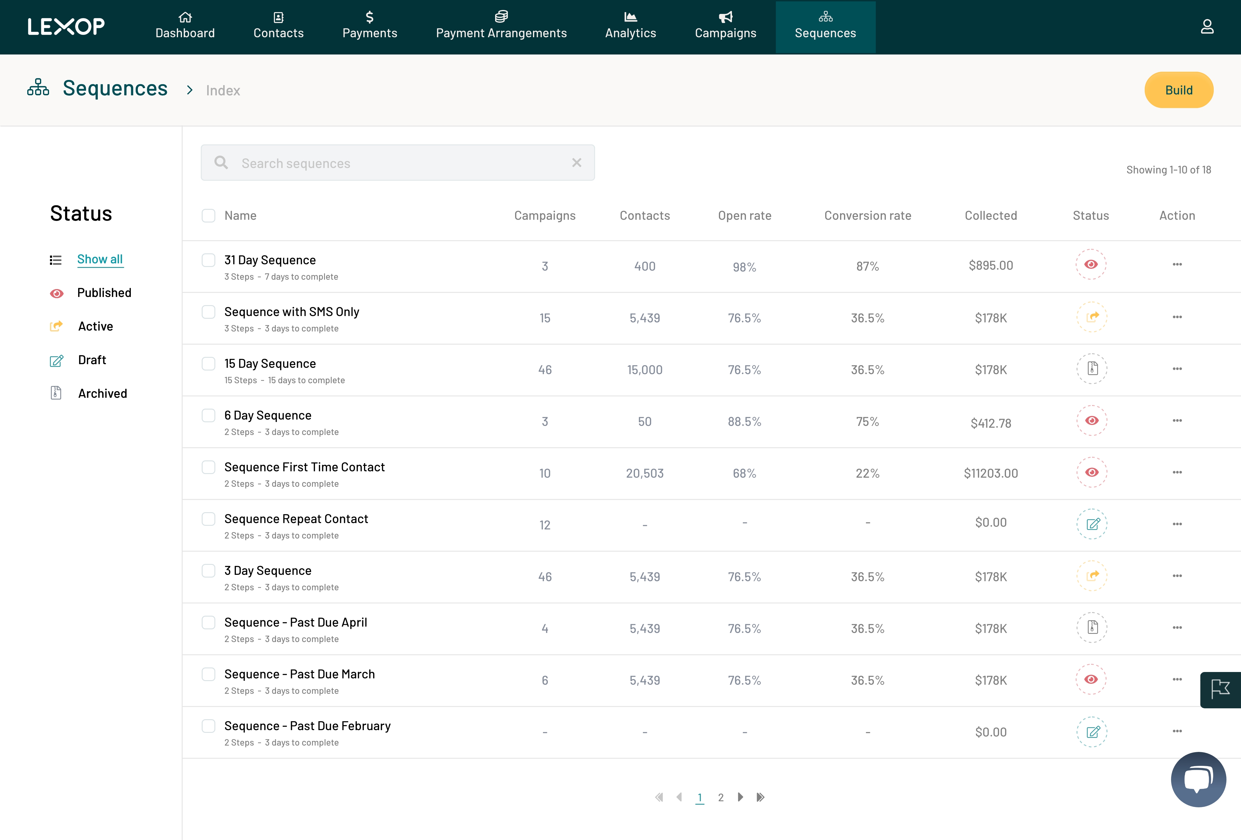 Lexop screenshot: Lexop Sequences Index