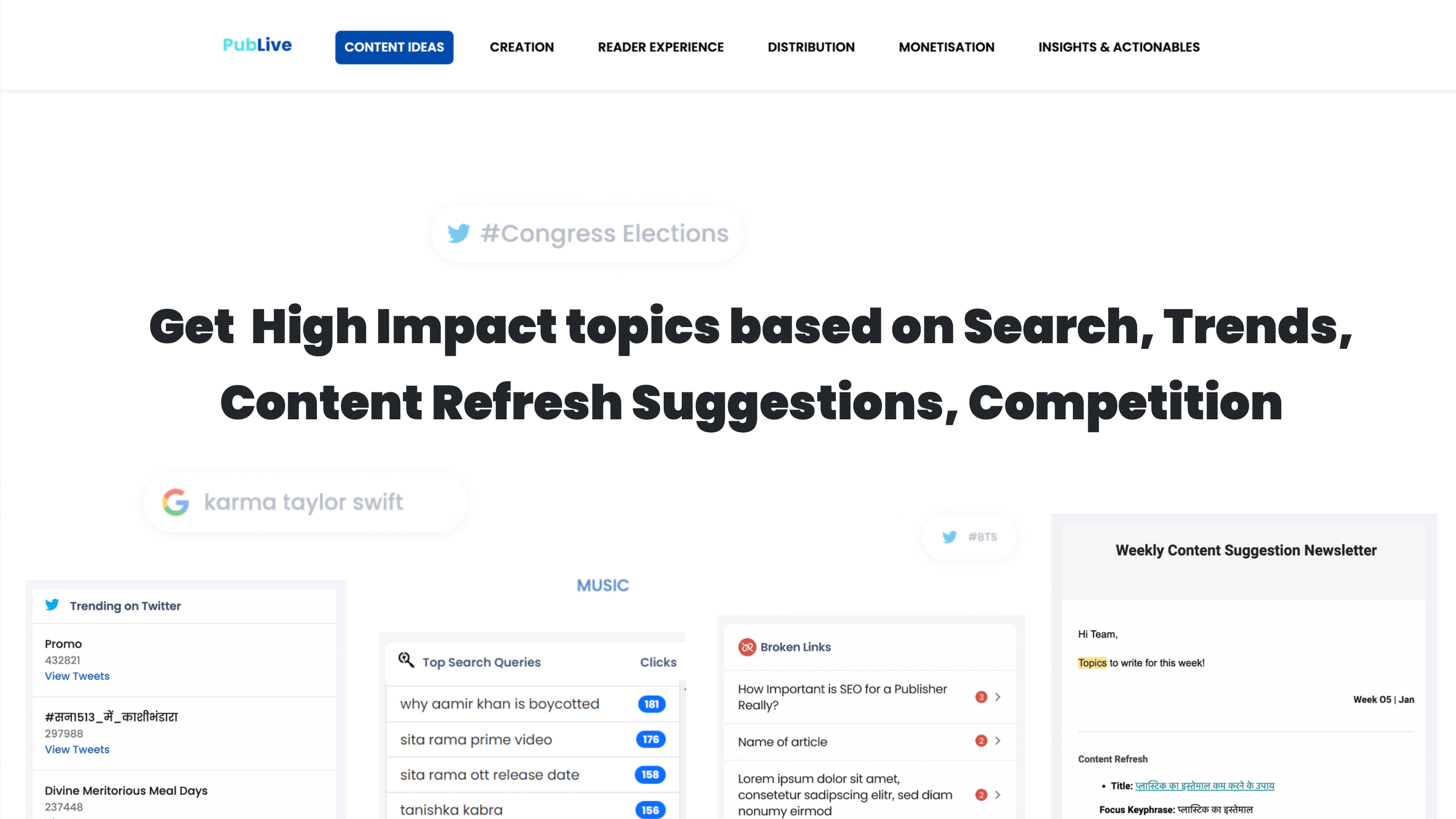 Get High Impact topics based on Search, Trends, Content Refresh Suggestions, Competition