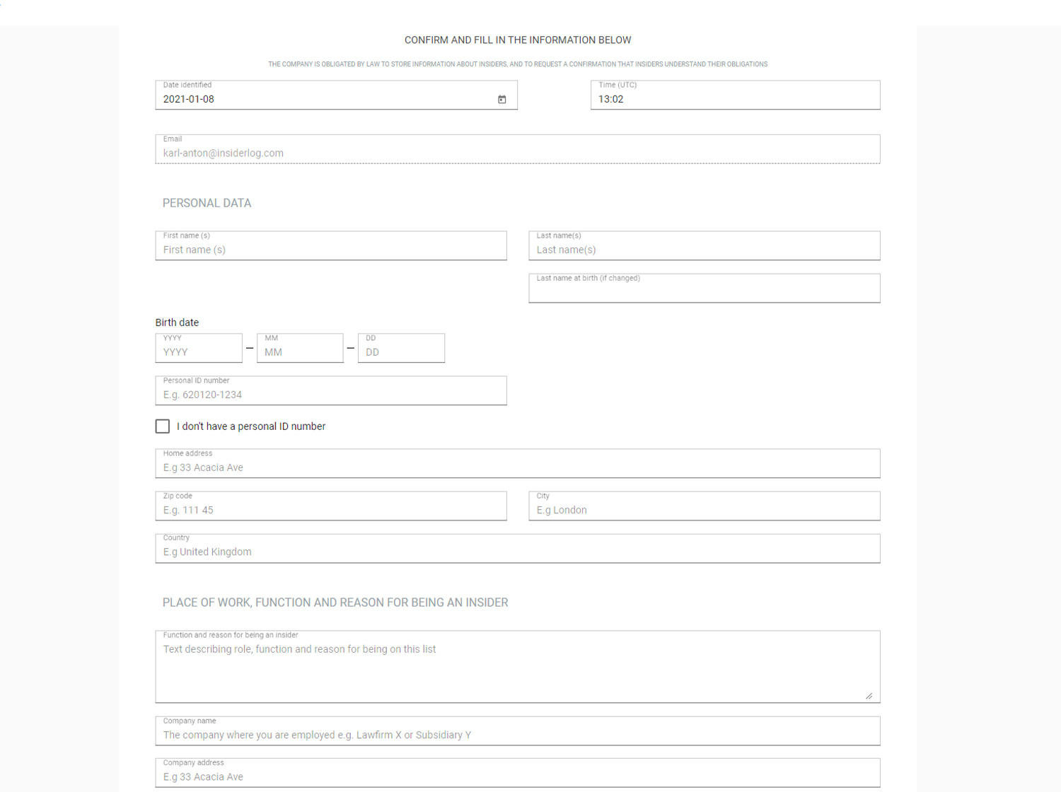 Intuitive web forms for insiders with pre-filled information when applicable