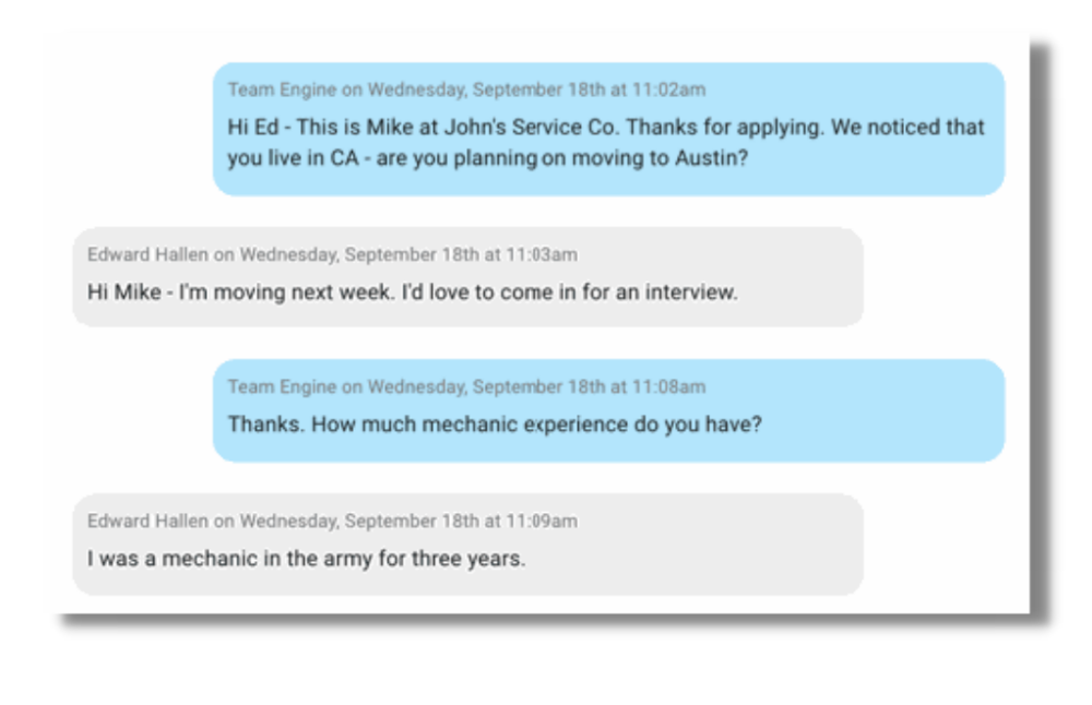 Team Engine Software - Automated Text Message Screening (in action)
