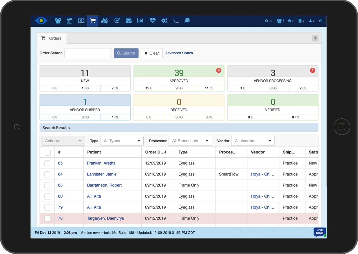 RevolutionEHR Software - RevolutionEHR Orders Dashboard