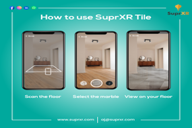 SuprXR screenshot: When a client asked us to make an app to help customers try on tiles in real life. We didn’t predict that the app would grow into a showroom for various other tile companies as well. Customers can now select their favorite flooring brand.