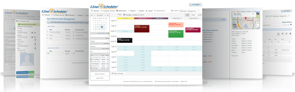 Fully customizable yet simple scheduling program for complex applications. Color-coded to see quickly what kind of appointments are on the schedule.
