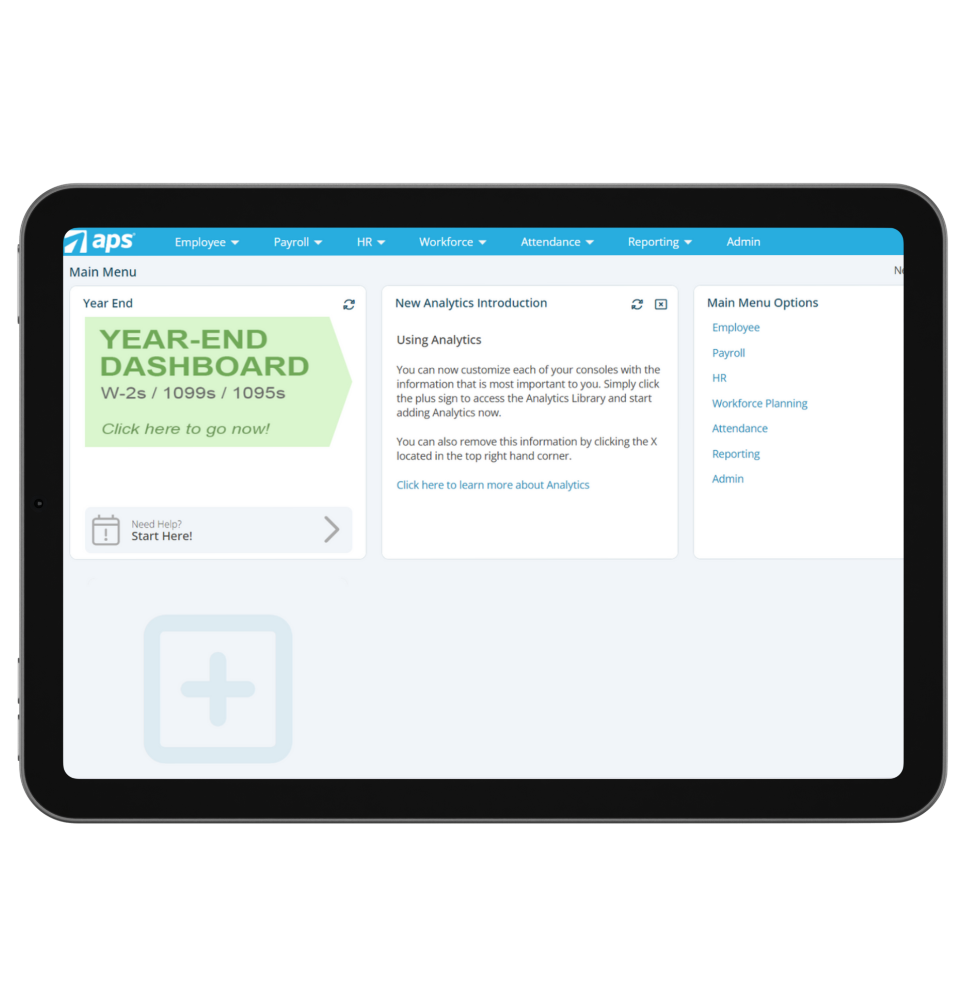 APS Payroll screenshot: Main Dashboard in APS OnLine