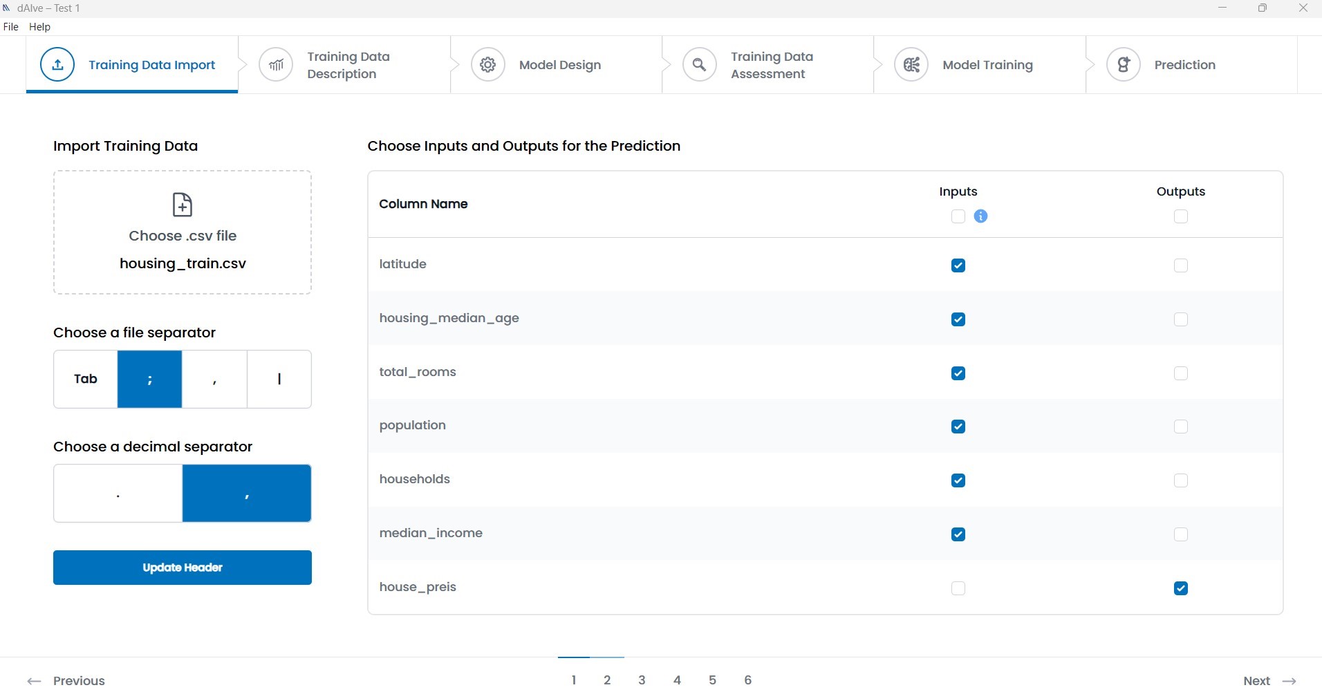 dAIve screenshot: Guided workflow for easy usage