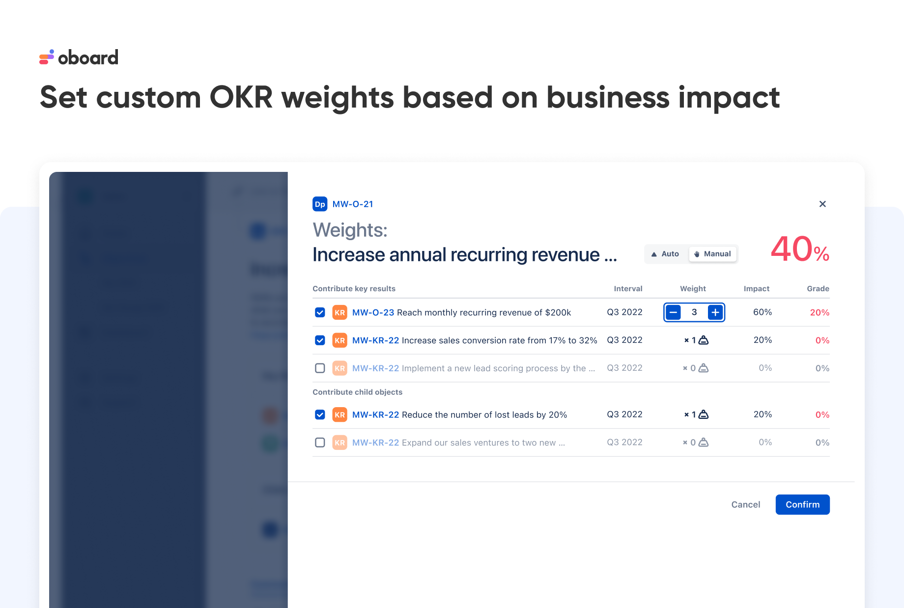 Set custom OKR weights based on business impact  | OKR Board for Salesforce