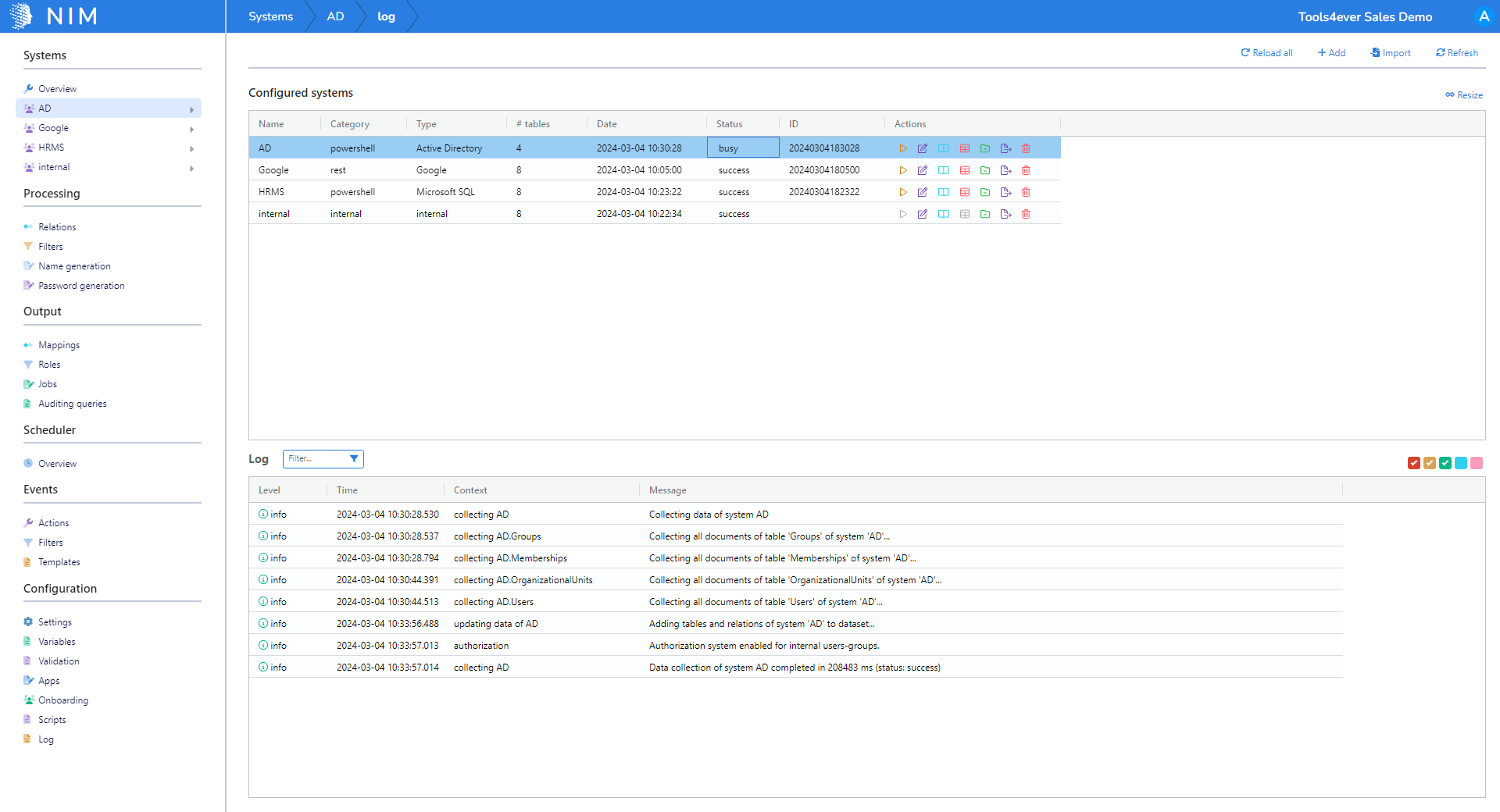 NIM screenshot: Systems Overview