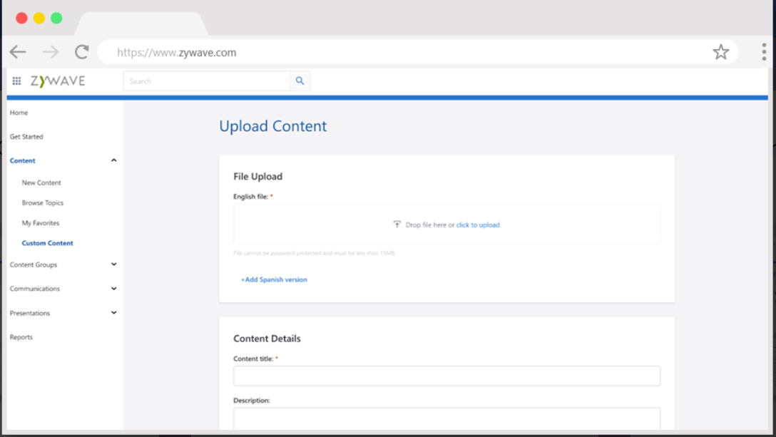 Content Cloud screenshot: Content Cloud upload