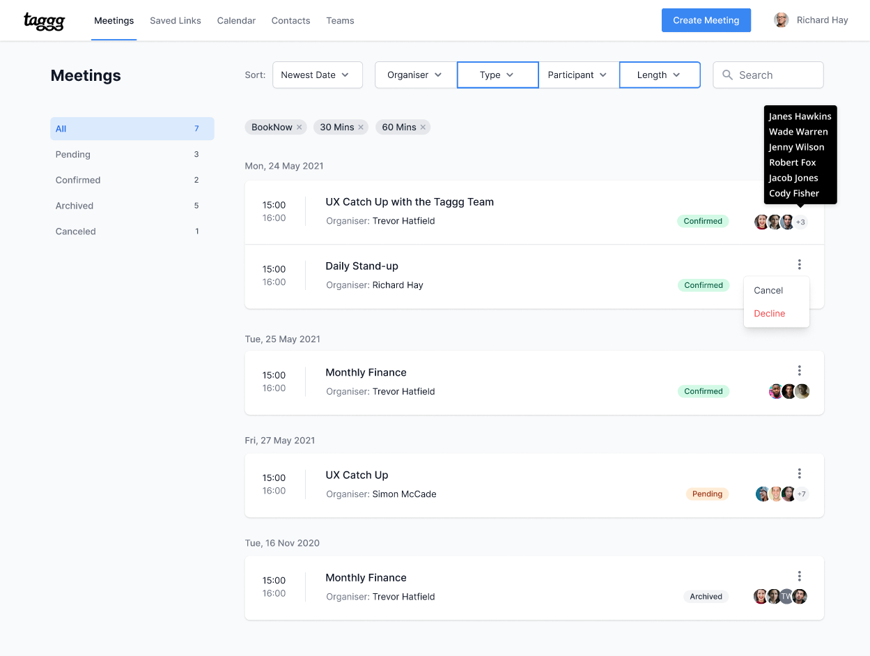View and manage all of your scheduled meetings.