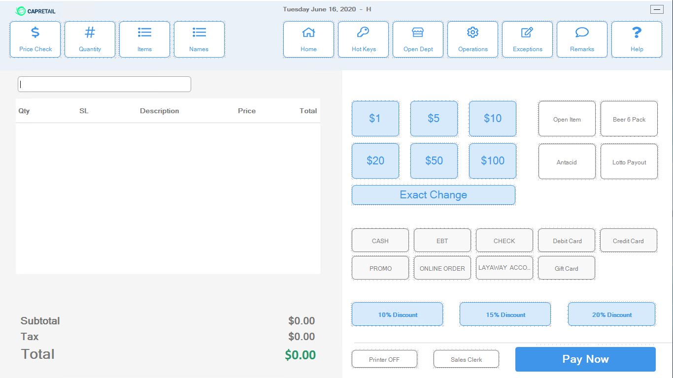 POS Nation Software - Primary transaction screen.