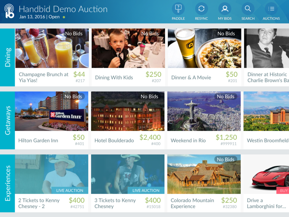 Handbid Software - Users can browse live auctions within the Handbid apps