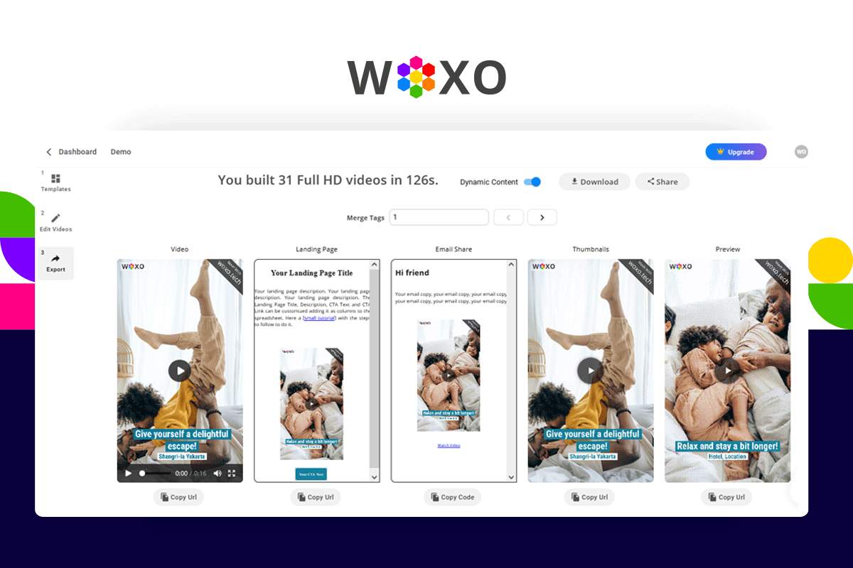 Every time you create a video with Woxo Video Maker, you also get a landing page to use as a portfolio to showcase the value of your products.