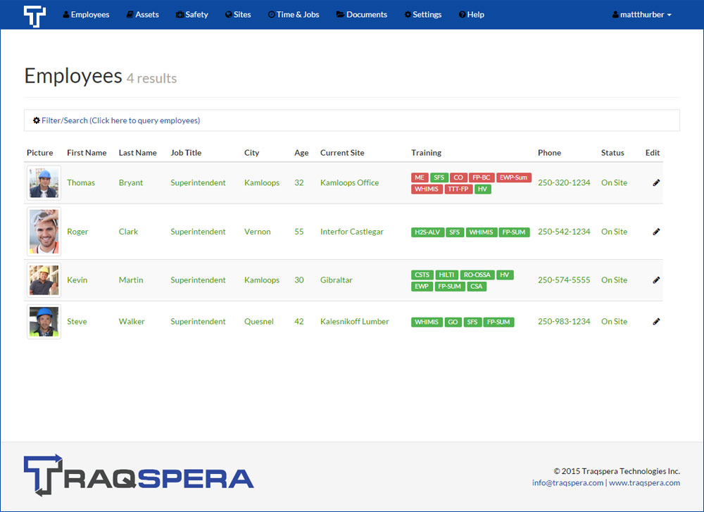 Search employees to find the best fir for a job based on location, availability and training