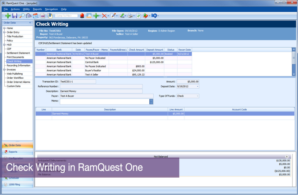 RamQuest Suite check writing
