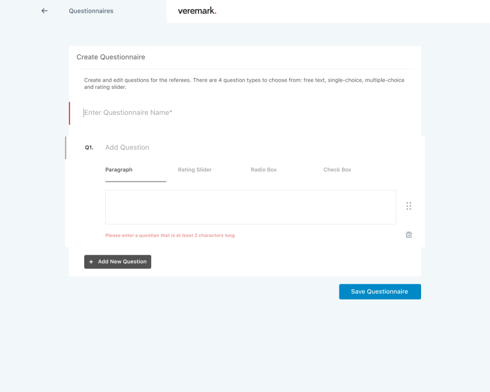 Veremark Software - Create Questionnaire