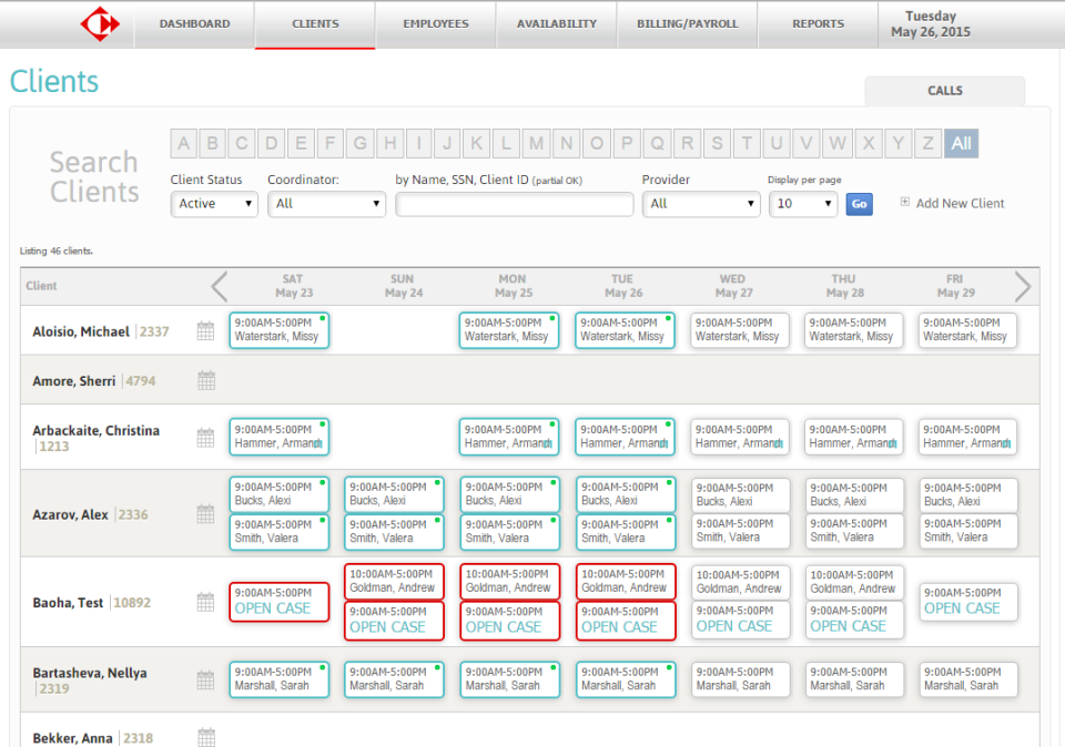 Carecenta Software - Users can view and search for clients in Carecenta, and see any open cases