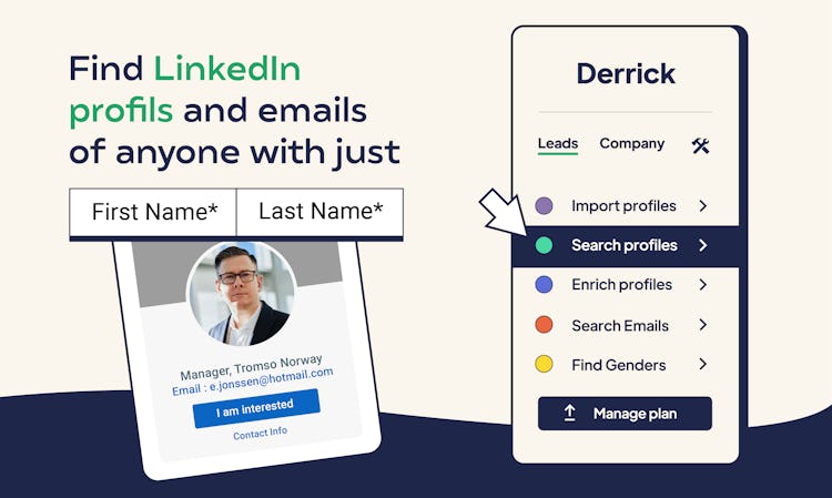 Derrick App screenshot: Find Linkedin Profil and email