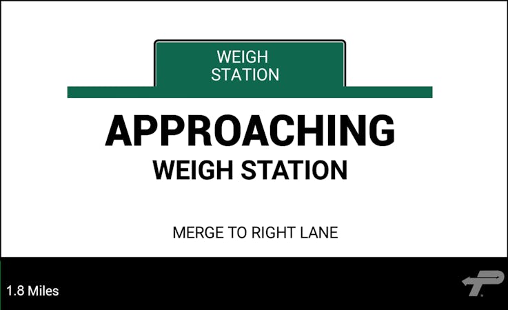PrePass screenshot: Approaching weigh station alert