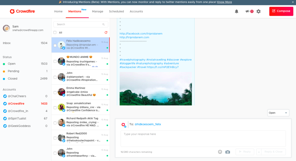 Crowdfire view mentions