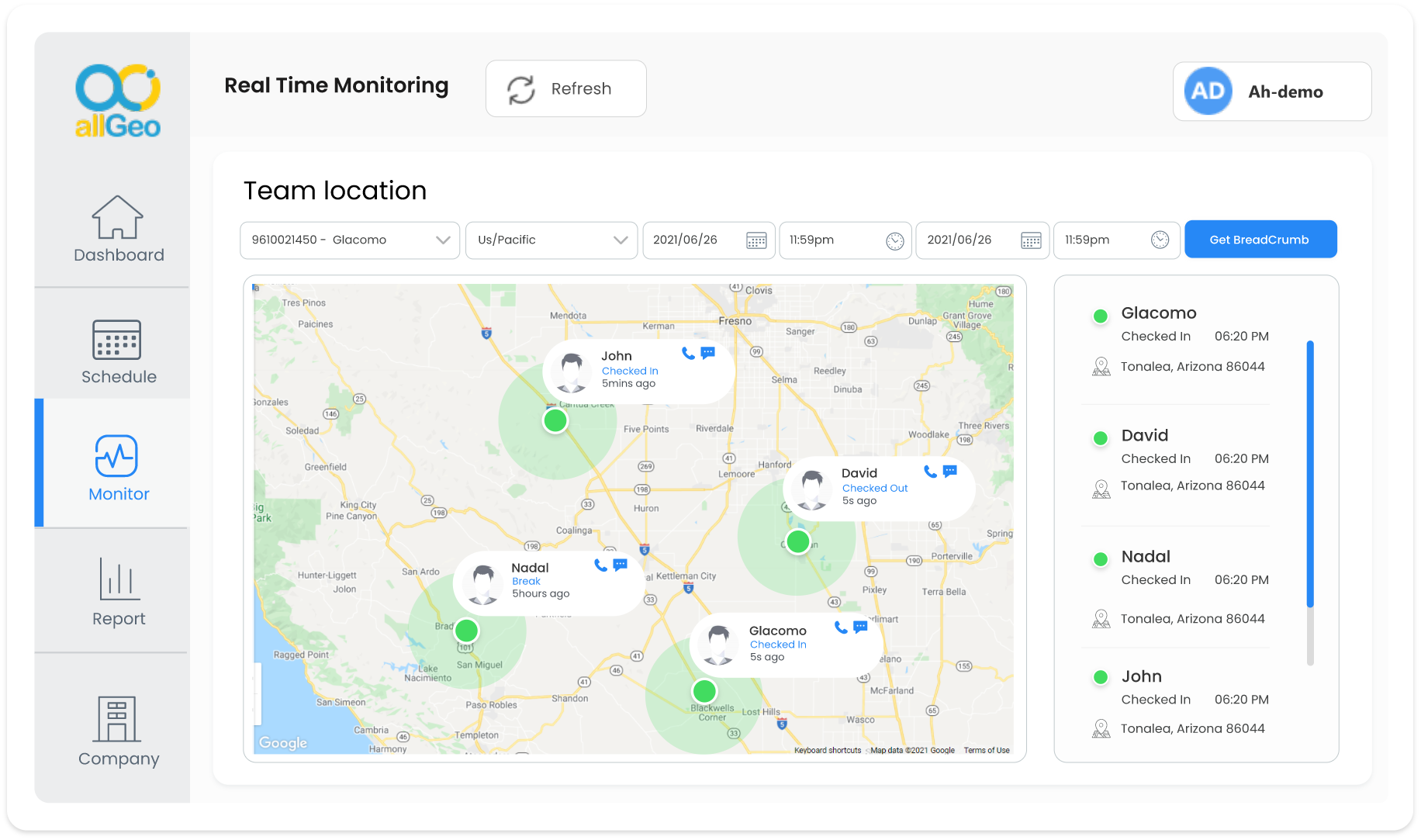 Real-Time Employee Location-allGeo