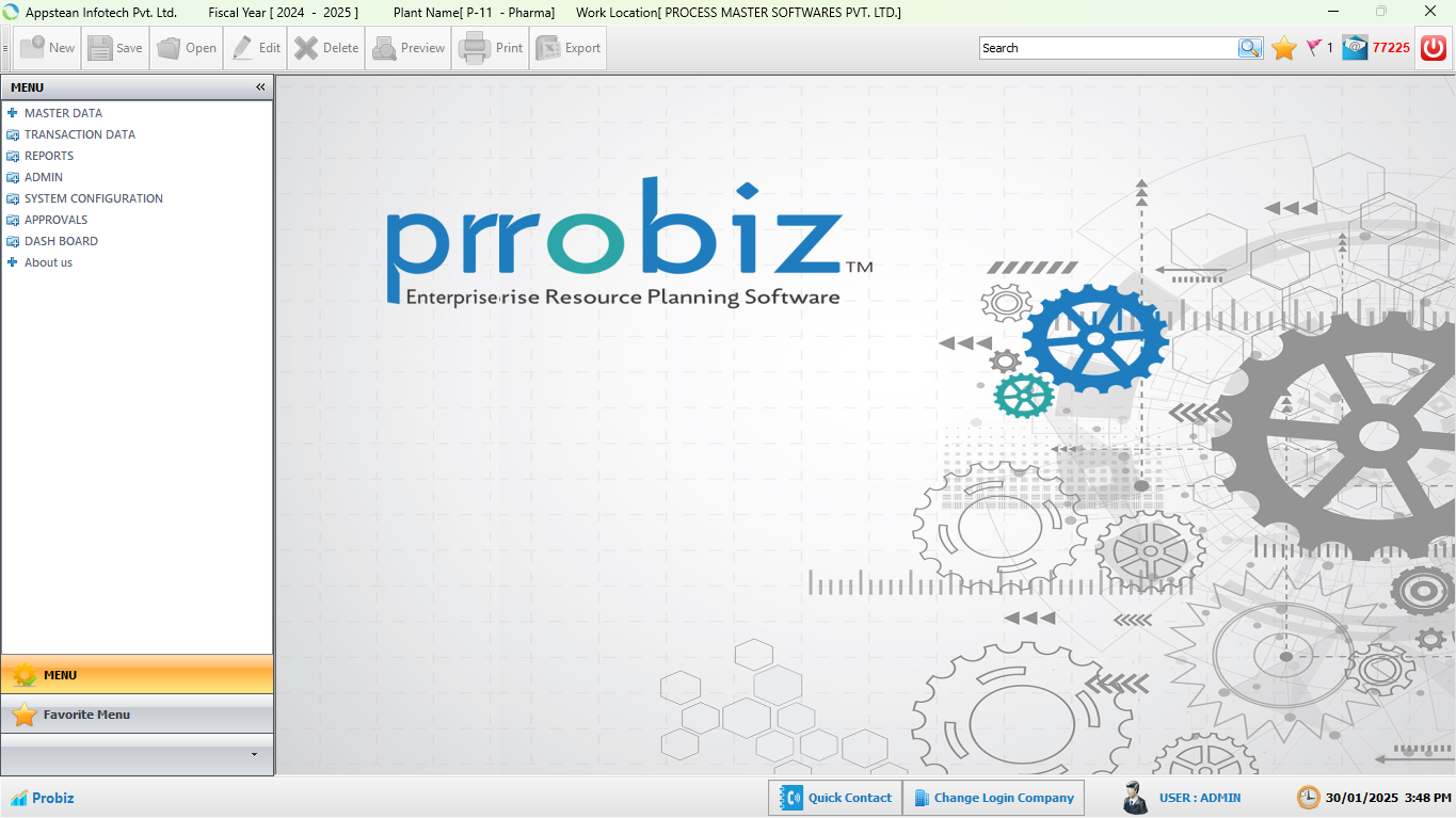 Probiz ERP screenshot: Probiz ERP dashboard