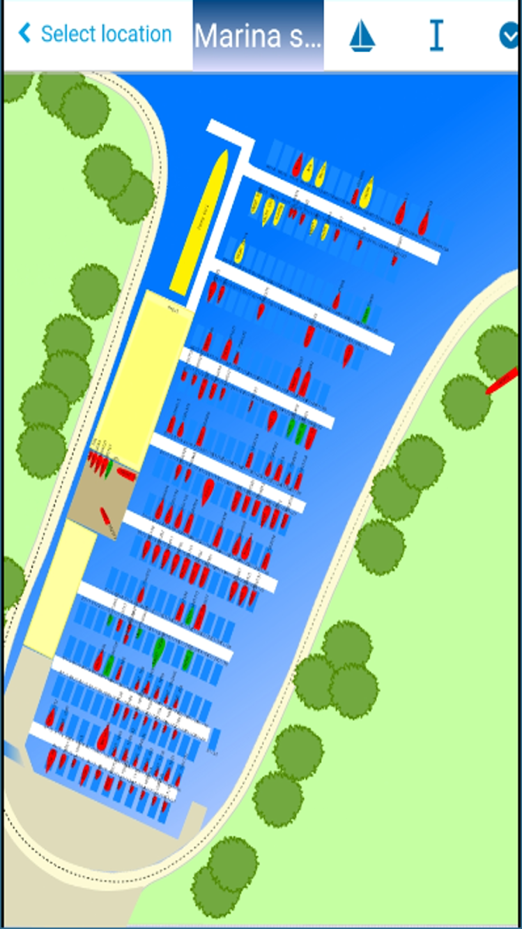 Marina Master Software - A graphical marina plan models each dock and provides a top-down overview of available mooring locations or slots for selection
