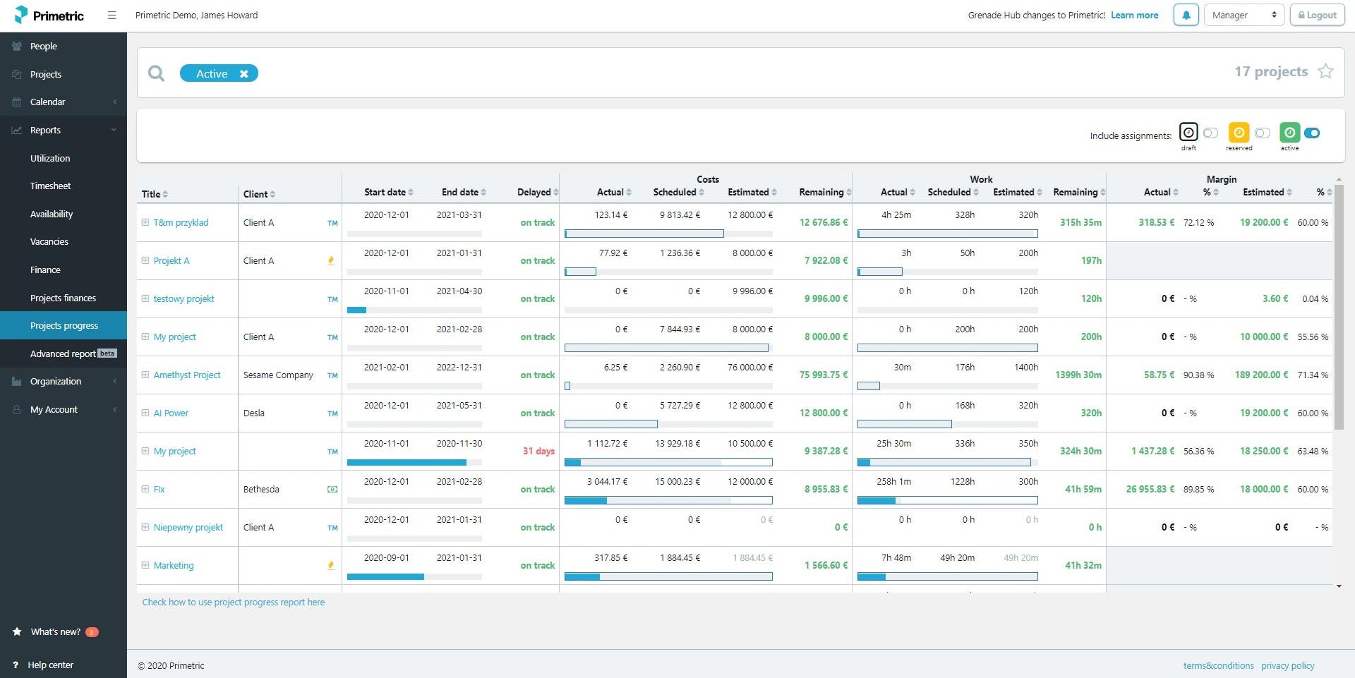 Primetric Software - Primetric project progress