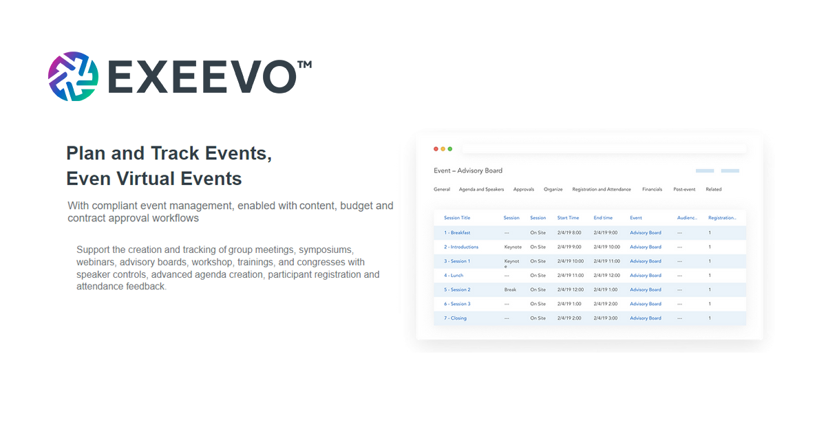 Exeevo Omnipresence Software - Exeevo Omnipresence CRM for Life Sciences Plan and Track Events