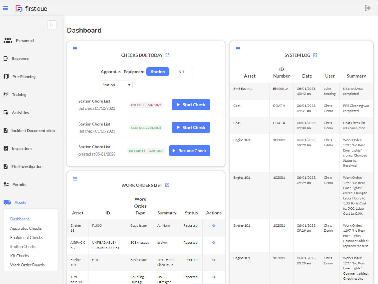 First Due Assets & Inventory Management Dashboard