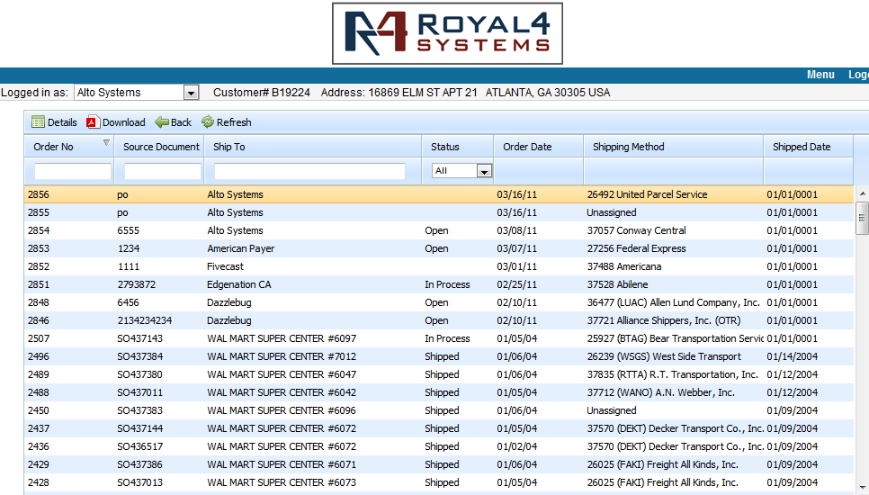 R4 Enterprise screenshot: R4 Enterprise order list