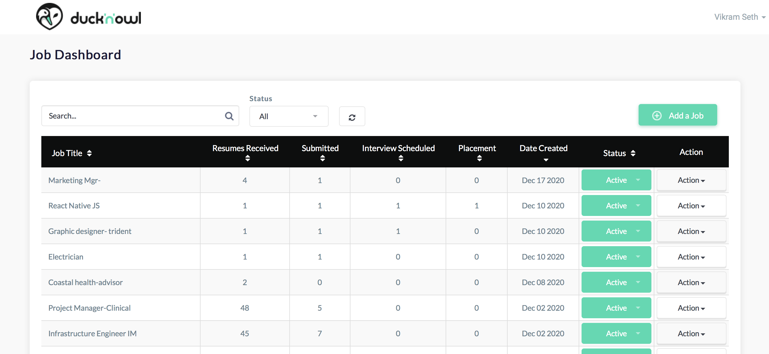 Ducknowl screenshot: Ducknowl job dashboard