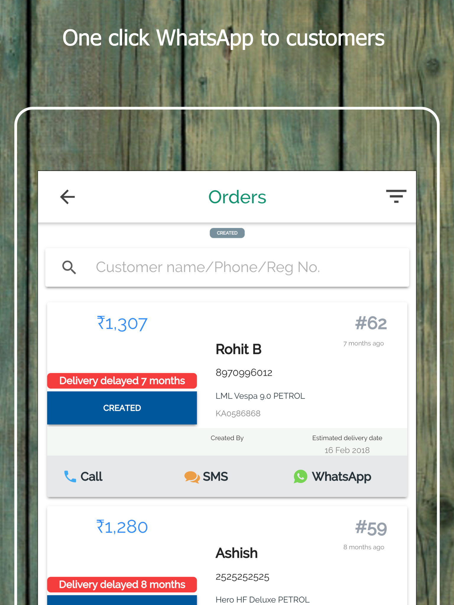 GaragePlug Software - One click WhatsApp option to customers
