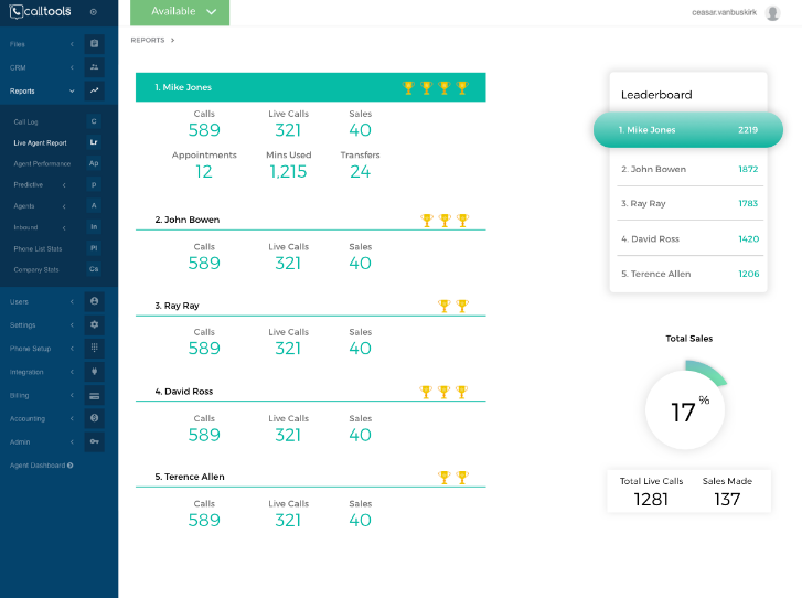 Agent dashboard