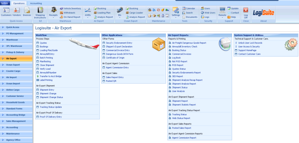 Logisuite screenshot: Logisuite air export screenshot